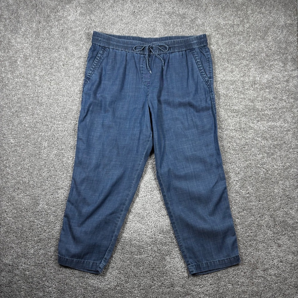 Talbots Womens 14P Blue Lyocell Linen Blend Pull On Chambray Jogger Pants